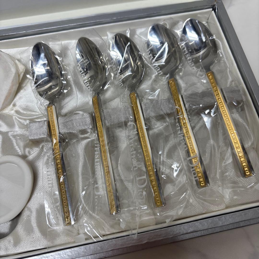 0819 ディオール　カトラリー　スプーン　5本　金彩　未使用　※値下げ不可.
