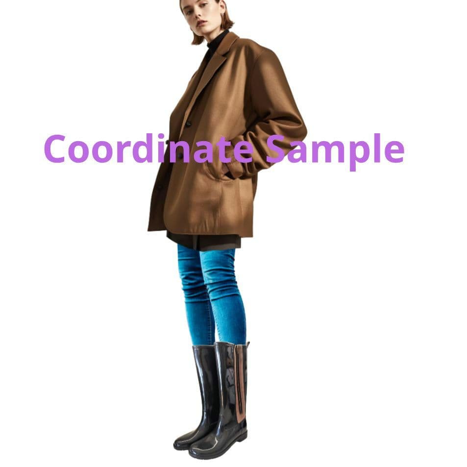 ◆げんこつ◆　イタリア製　ブラックロングレインブーツ　モカライン