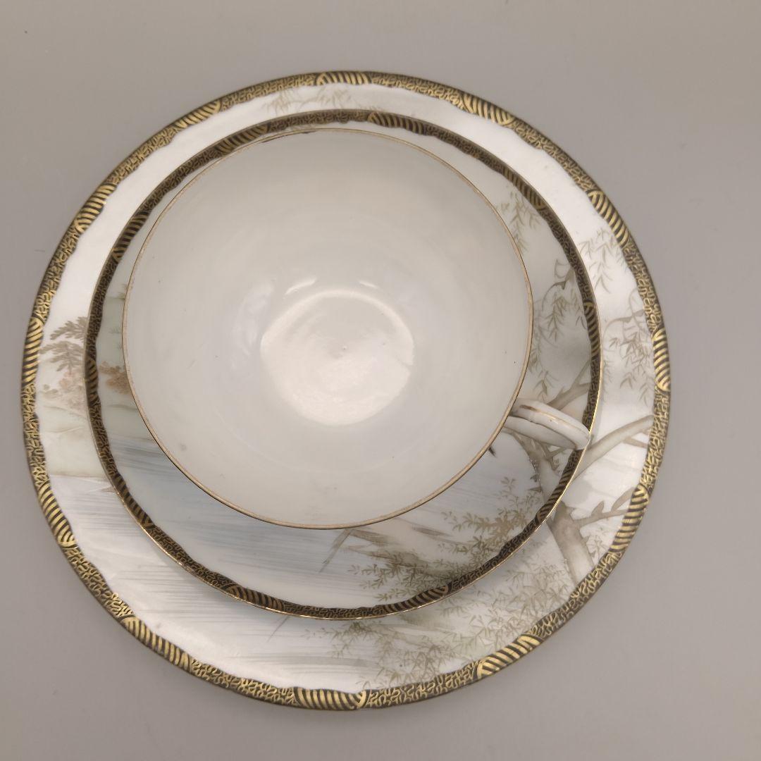 明治時代　大日本　高坂造　横浜焼　 エッグシェル　トリオ　里帰り　花鳥図