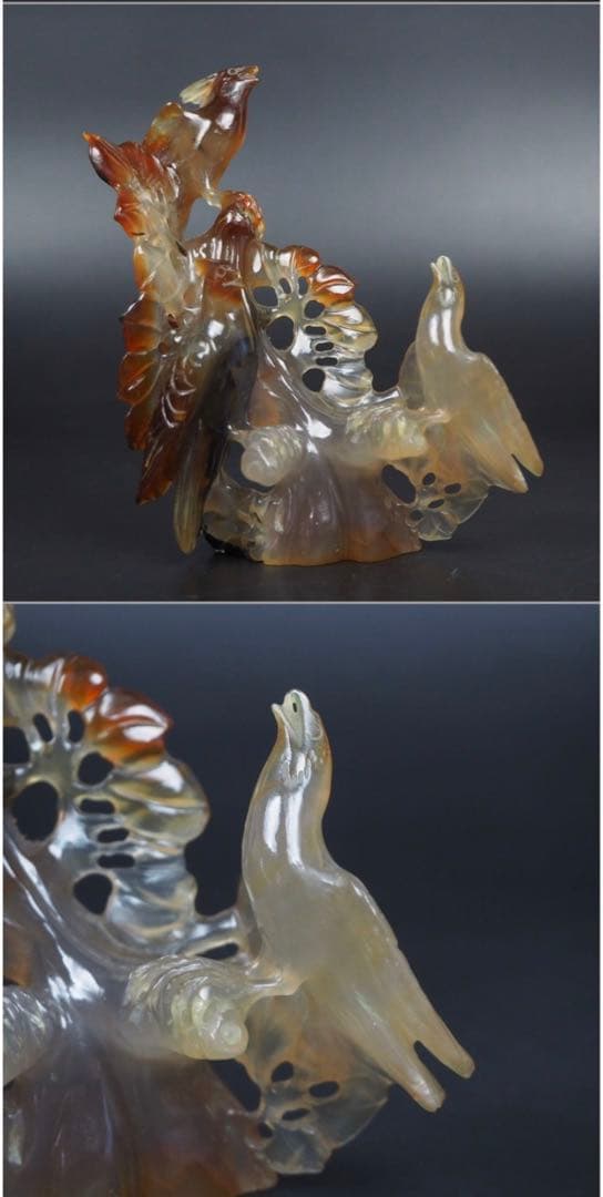 送料無料　中国古玩　瑪瑙（メノウ）製鳥彫刻置物　高さ12.5ｃｍ