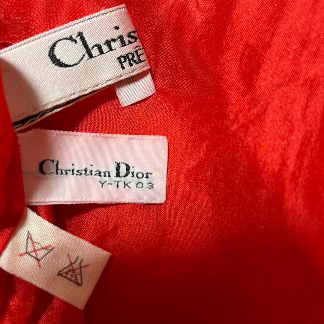 美品 クリスチャンディオール シルク100% パーティーブラウス フリル レッド