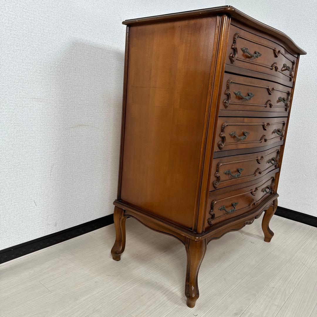 イタリア製 チェスト 5段5杯 ロココ調 彫刻 レリーフ 金属取手 猫脚 i4※