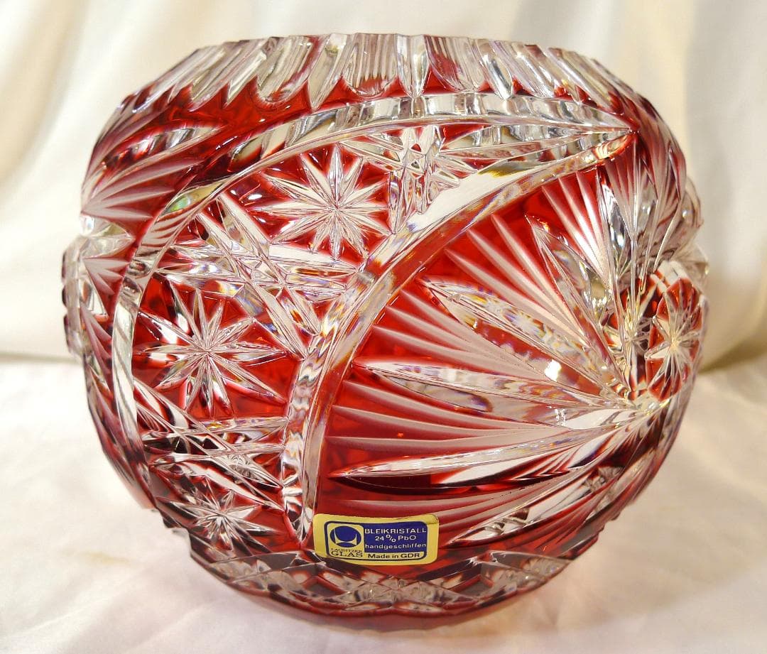 【LAUSITZERグラス】ヴィンテージ東ドイツ製レッドクリスタルベース未使用品