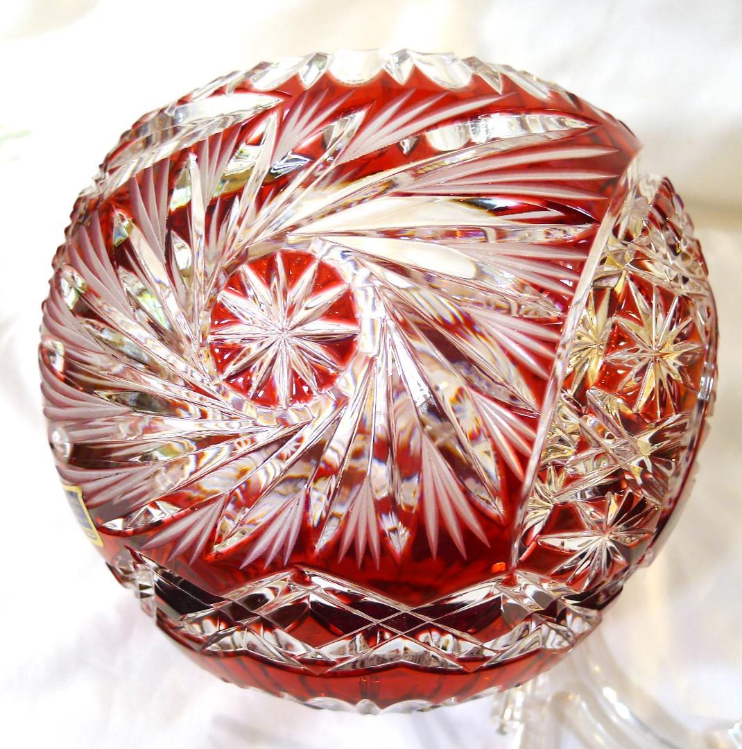 【LAUSITZERグラス】ヴィンテージ東ドイツ製レッドクリスタルベース未使用品