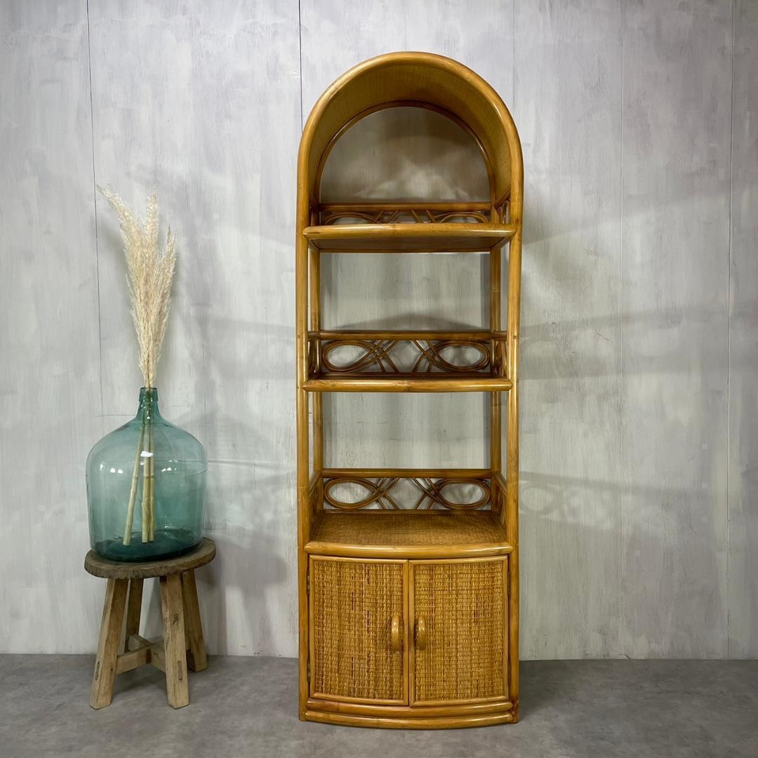 ヴィンテージ アーチラタンラック オープンラック 籐家具 収納 レトロ