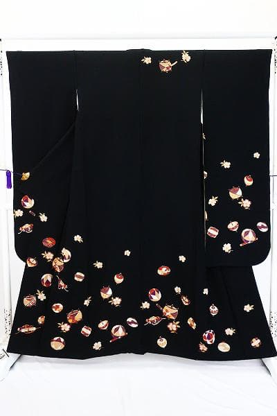 ★専用★美品 振袖 黒 京友禅 黒 金駒刺 糸巻 絵巻 鞠 桜 身丈156cm