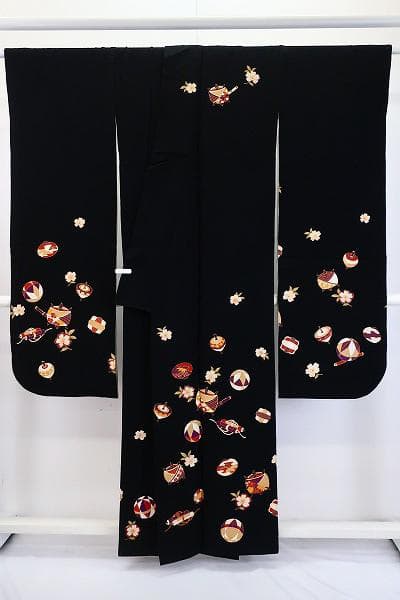 ★専用★美品 振袖 黒 京友禅 黒 金駒刺 糸巻 絵巻 鞠 桜 身丈156cm