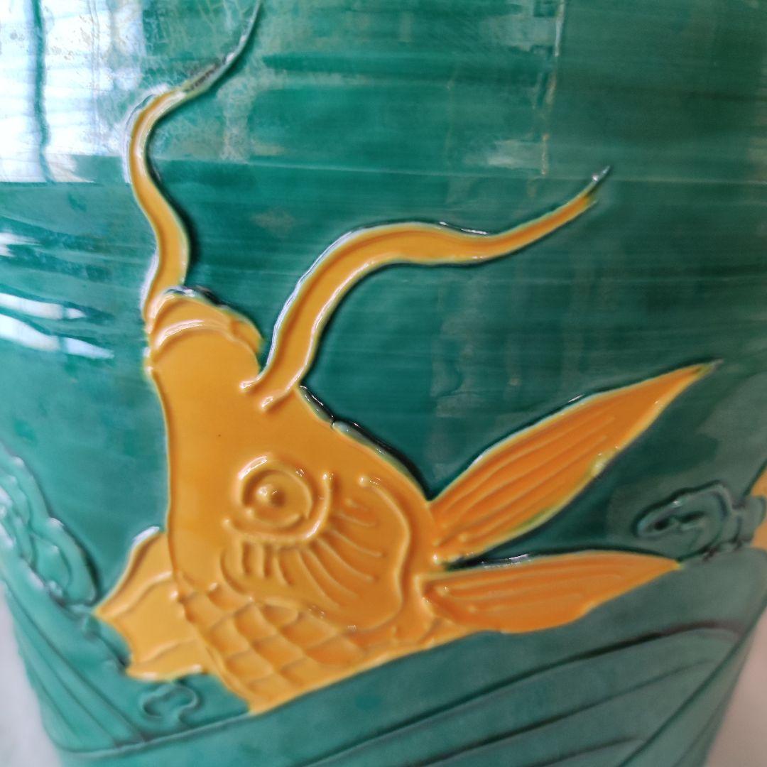 茶道具◆青交趾荒磯文水指◆粟田焼　岡田佳山