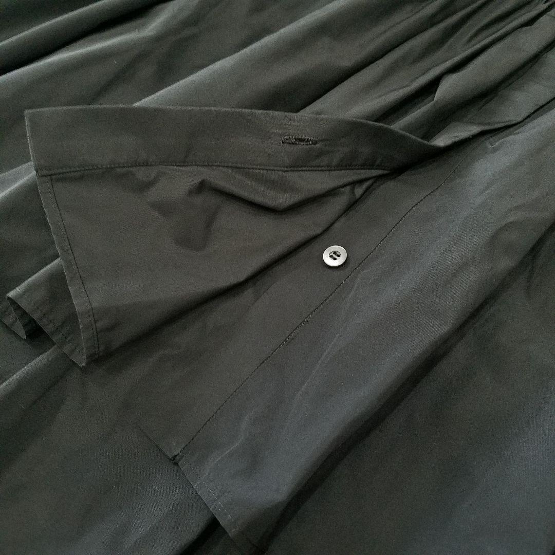 美品✨ルフィル ライトタフタギャザーブラウス バンドカラー シャツ ブラック