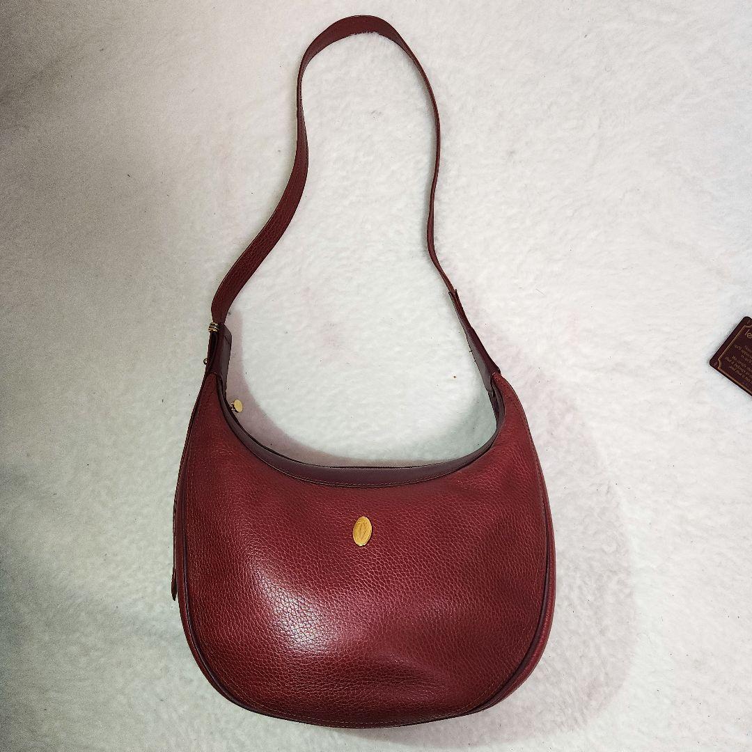 カルティエ マストライン ショルダーバッグ 三日月型 レザー ボルドー　カード