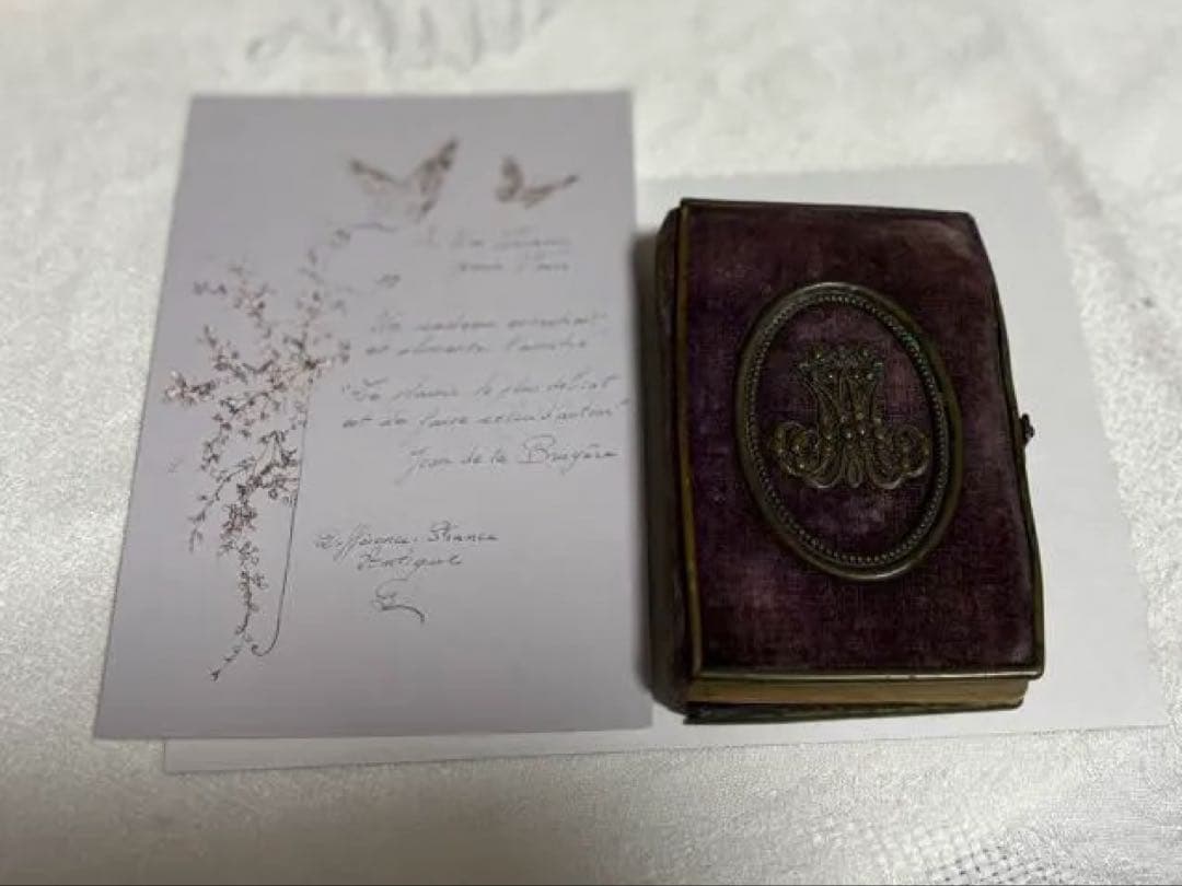 紫モノグラム2冊セットフランスアンティーク◇聖書◇祈祷書◇ミセル◇金彩パープル