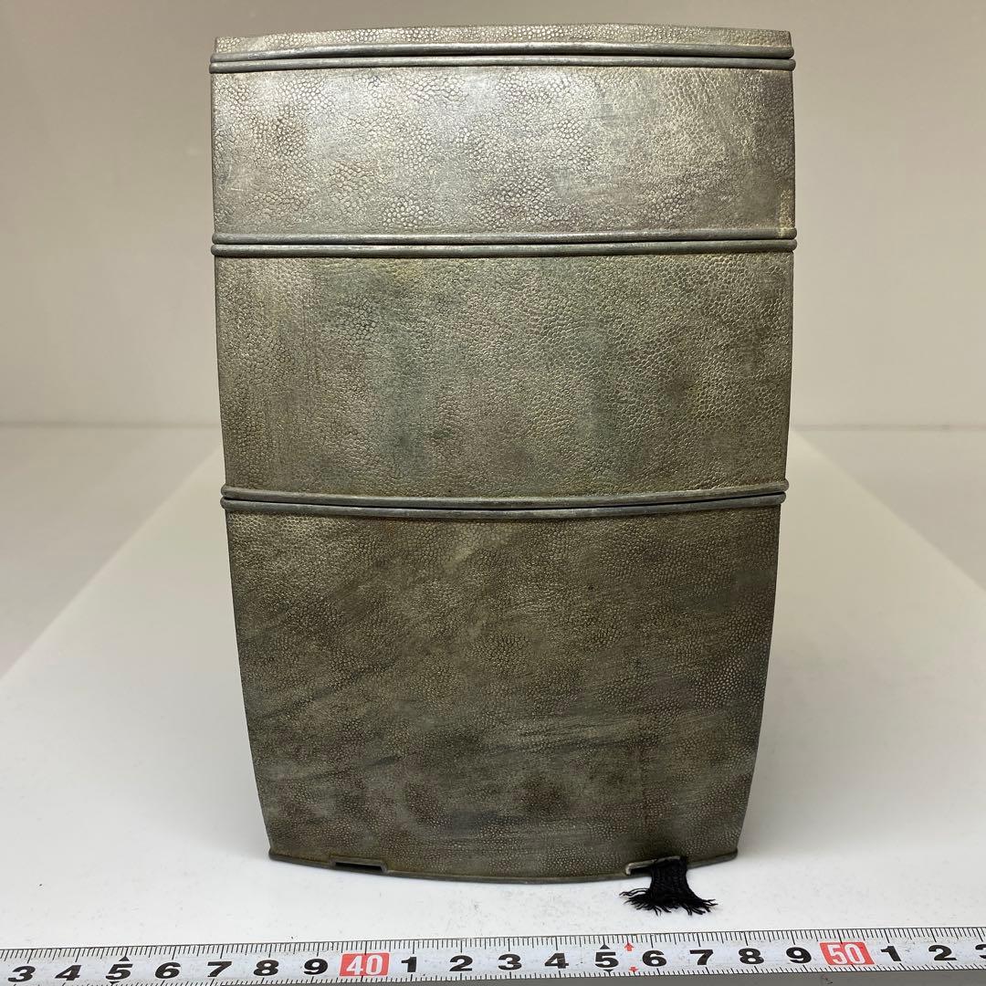 時代　錫製　三段弁当箱　トヒチサ　高さ19cm 東N7-1018①