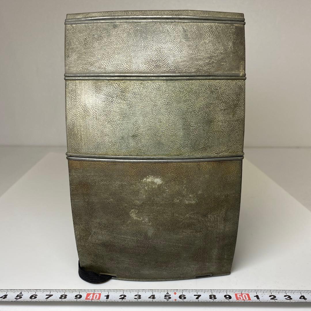 時代　錫製　三段弁当箱　トヒチサ　高さ19cm 東N7-1018①