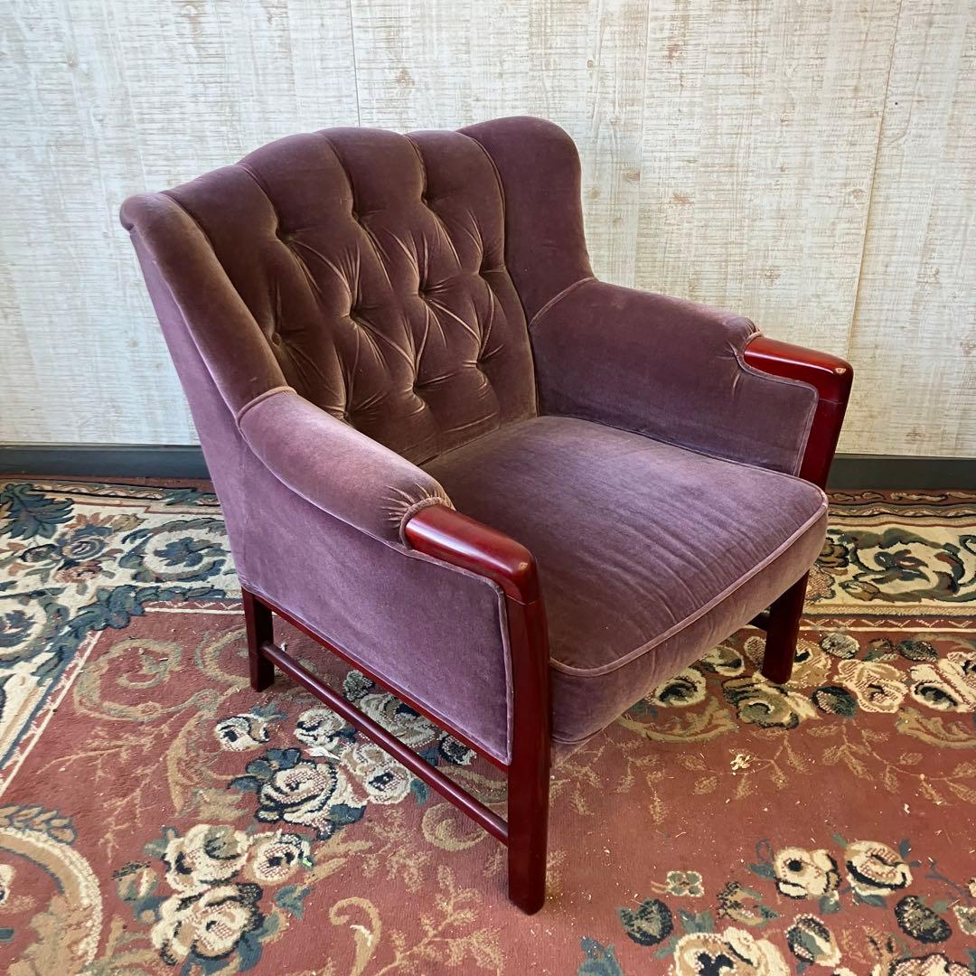 昭和レトロ マルニ木工 ベロアソファ 一人掛けソファー アームチェア クラシック