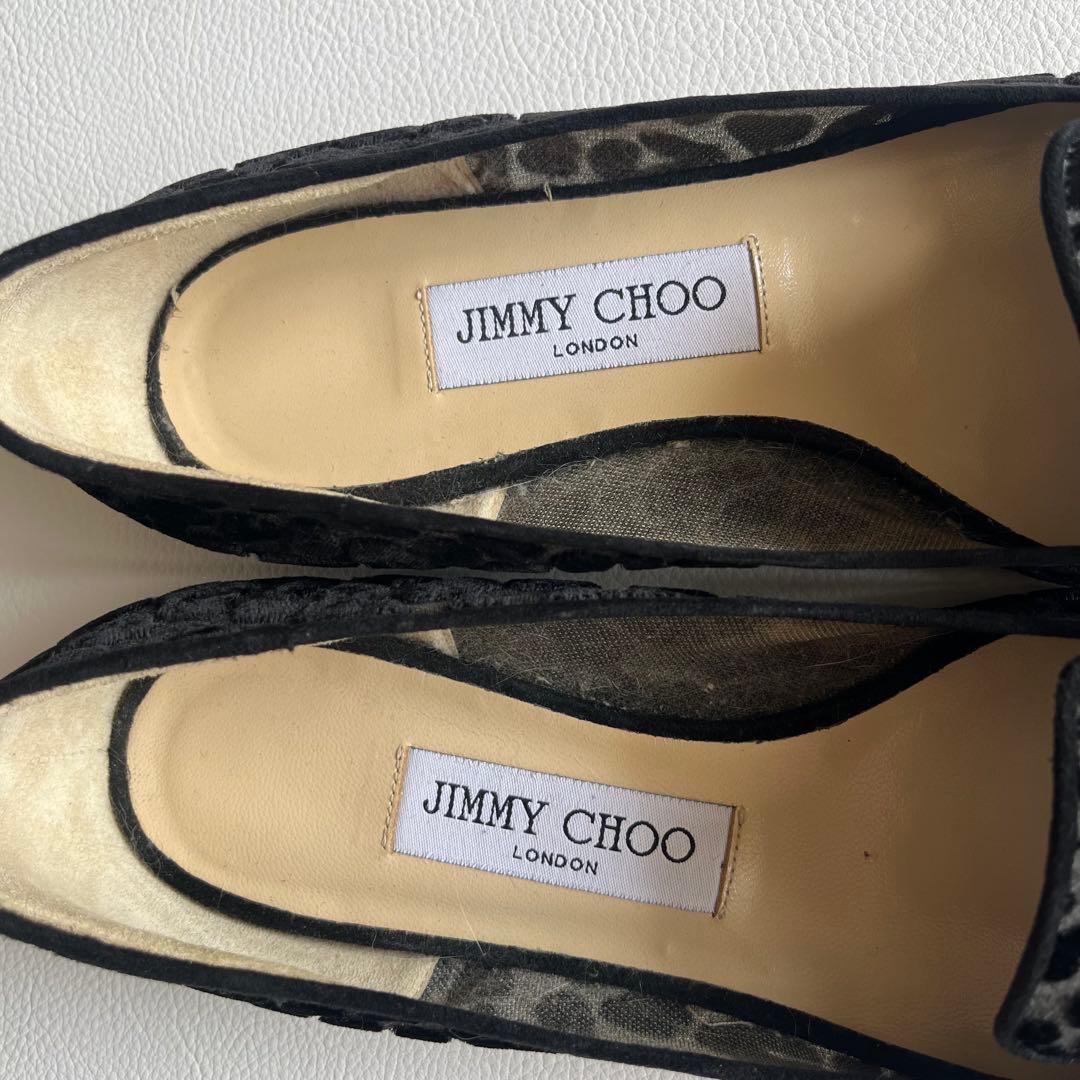 ジミーチュウ　ベロアリボン　レオパードパンプス　ポインテッドトゥ　金ロゴプレート