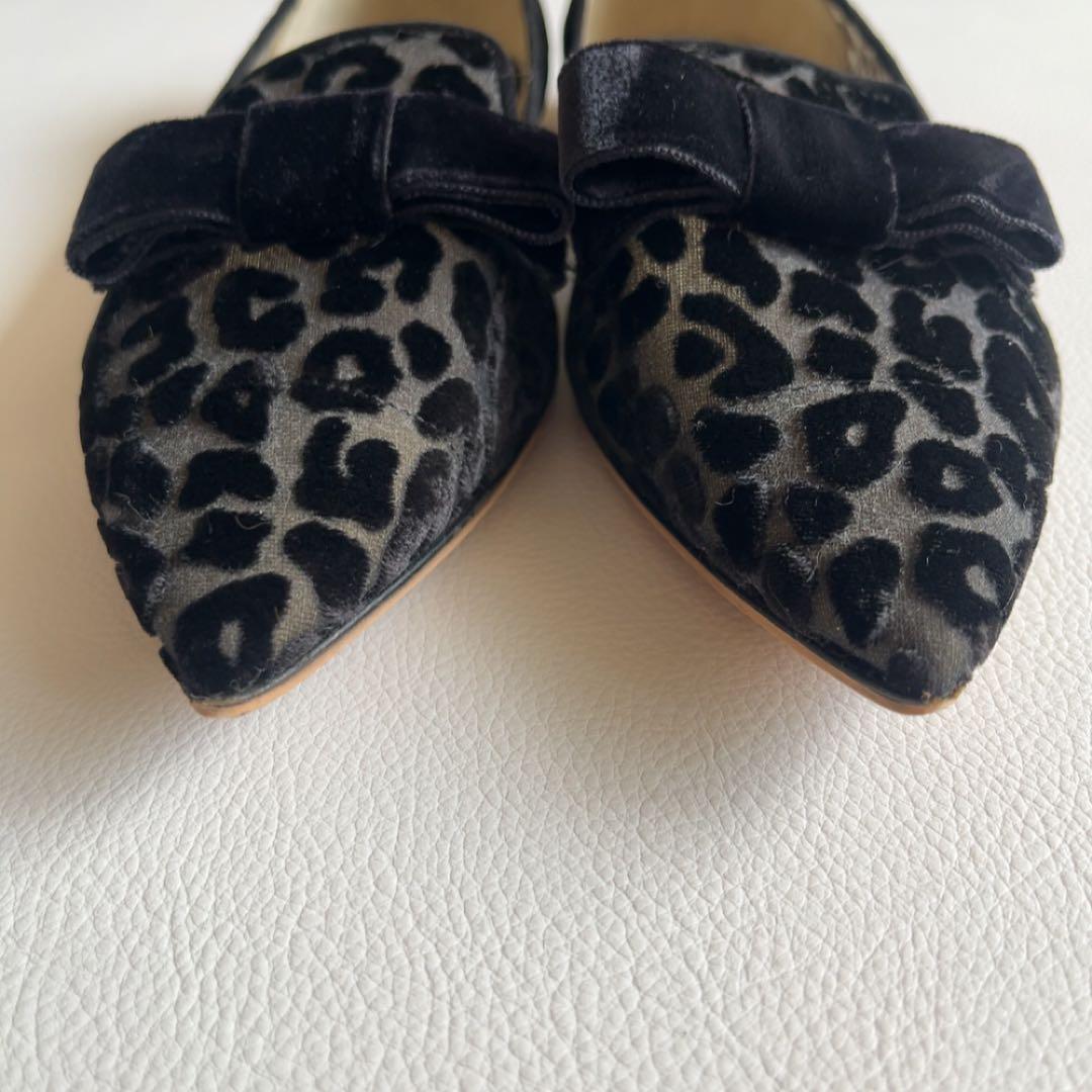 ジミーチュウ　ベロアリボン　レオパードパンプス　ポインテッドトゥ　金ロゴプレート
