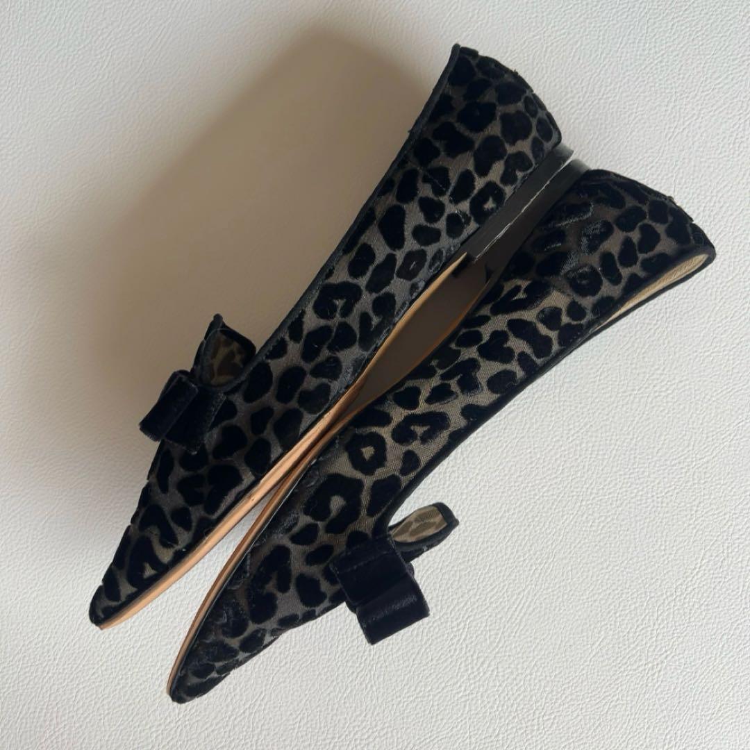 ジミーチュウ　ベロアリボン　レオパードパンプス　ポインテッドトゥ　金ロゴプレート