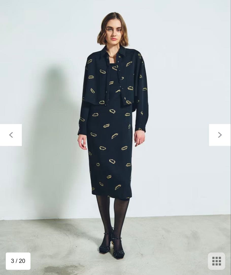 グレースコンチネンタル　シャツ　ブラック　リップ柄