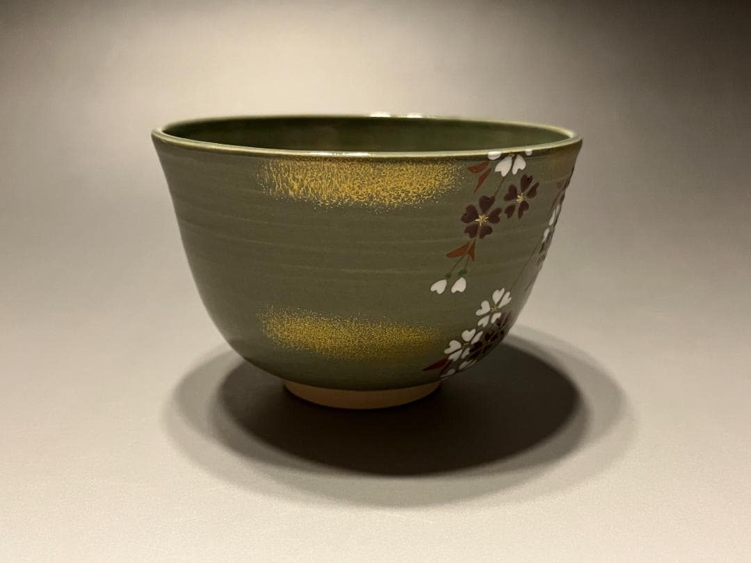 東山深山　紅白しだれ桜　色絵　茶碗　茶道具　他2点