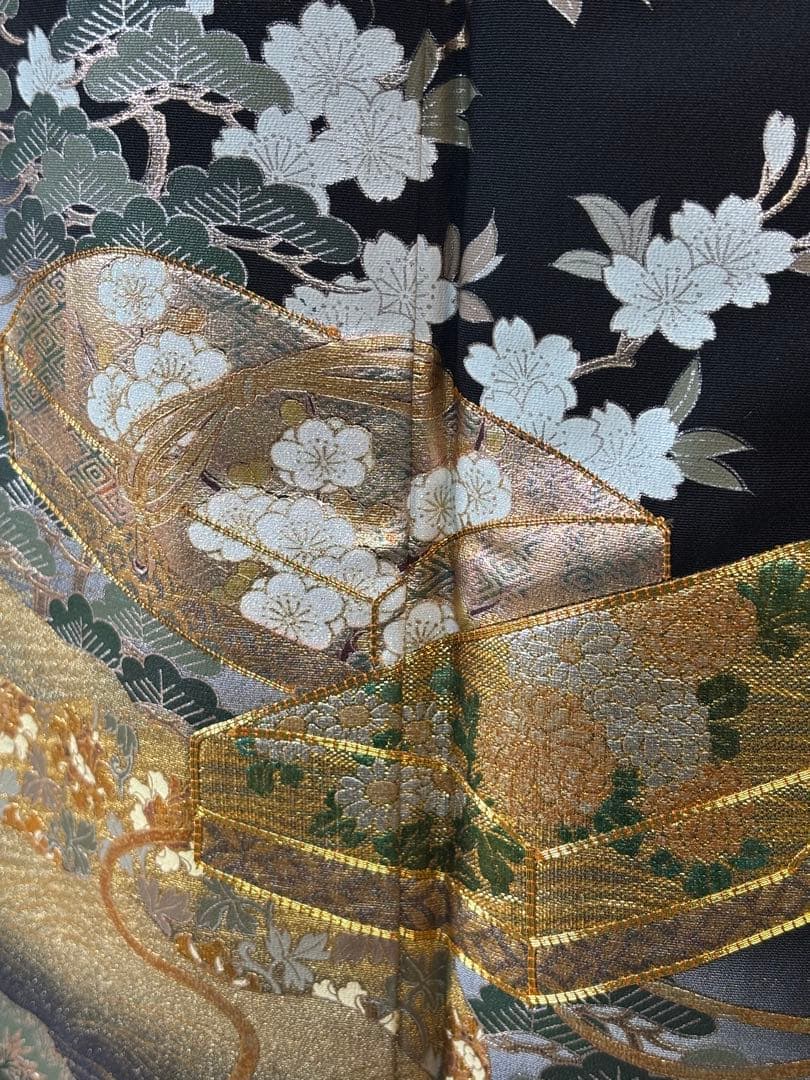 正絹豪華作家物黒留袖6点フルセット 留袖　袋帯　帯締め帯揚げ　長襦袢　末広