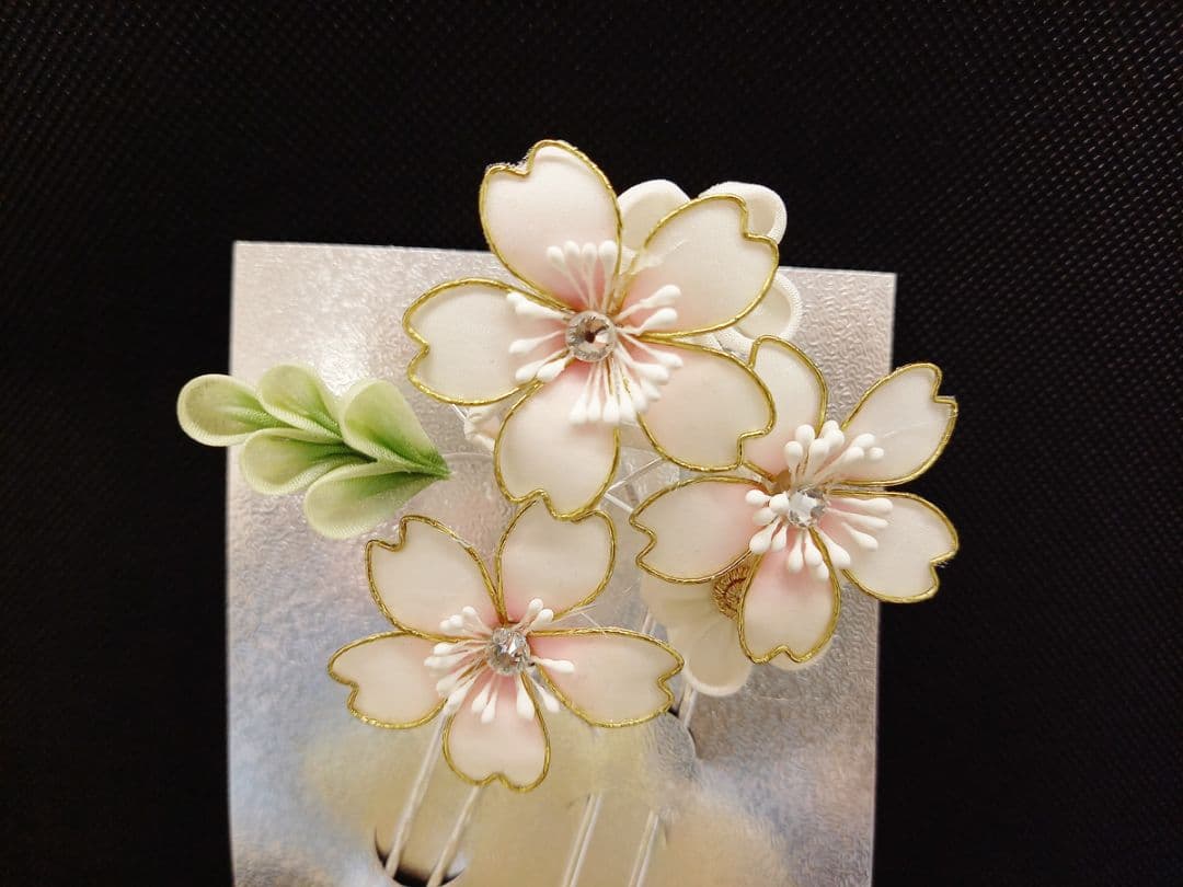 つまみ細工髪飾りセット 黄色 桜 ディップアート 成人式 簪 かんざし 振袖