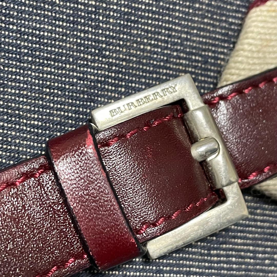 バーバリー　ハンドバッグ　デニム生地　キャンバス　レザー　シルバー金具