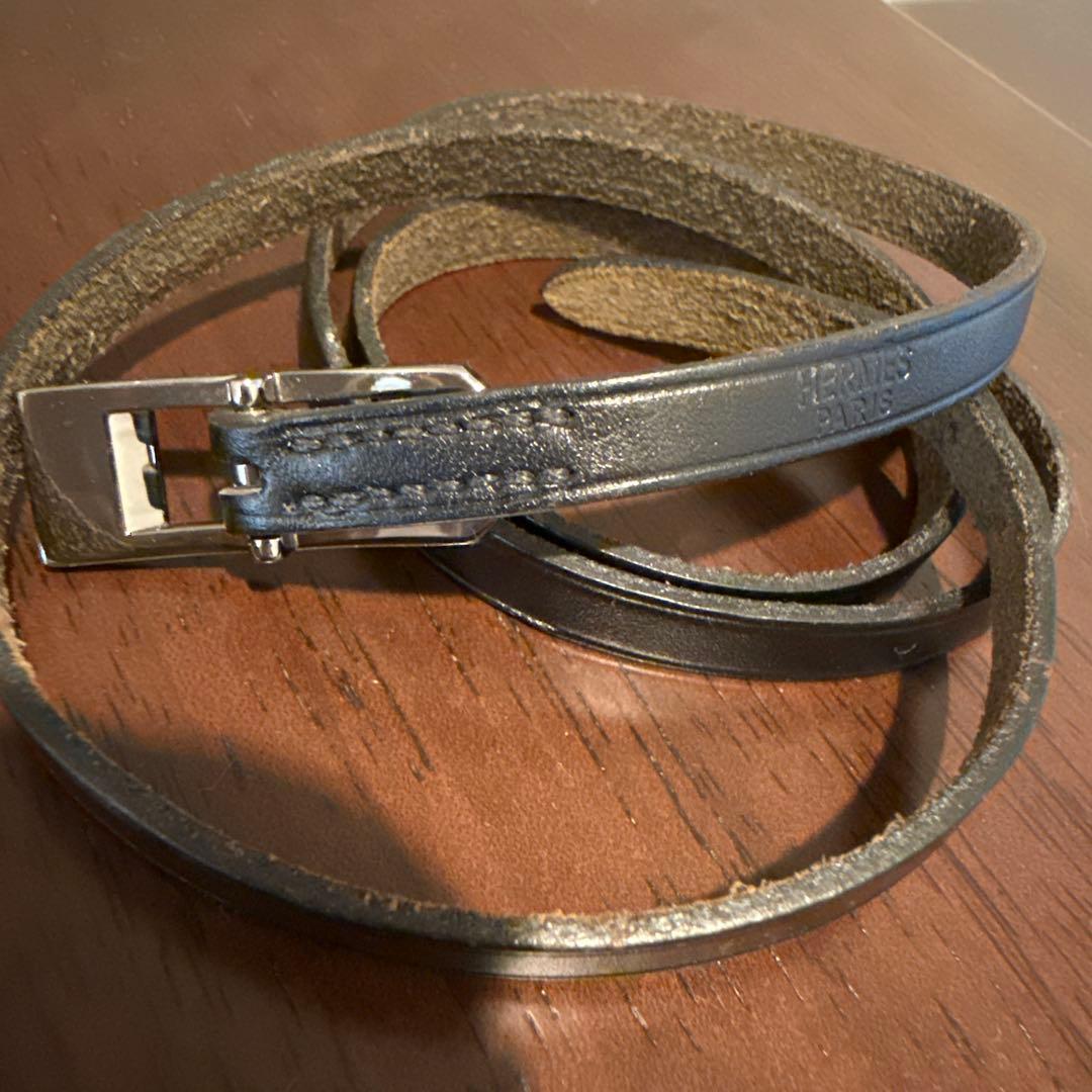 【美品】エルメス ケリーアルディオン ブレスレット レザー 黒ブラック シルバー