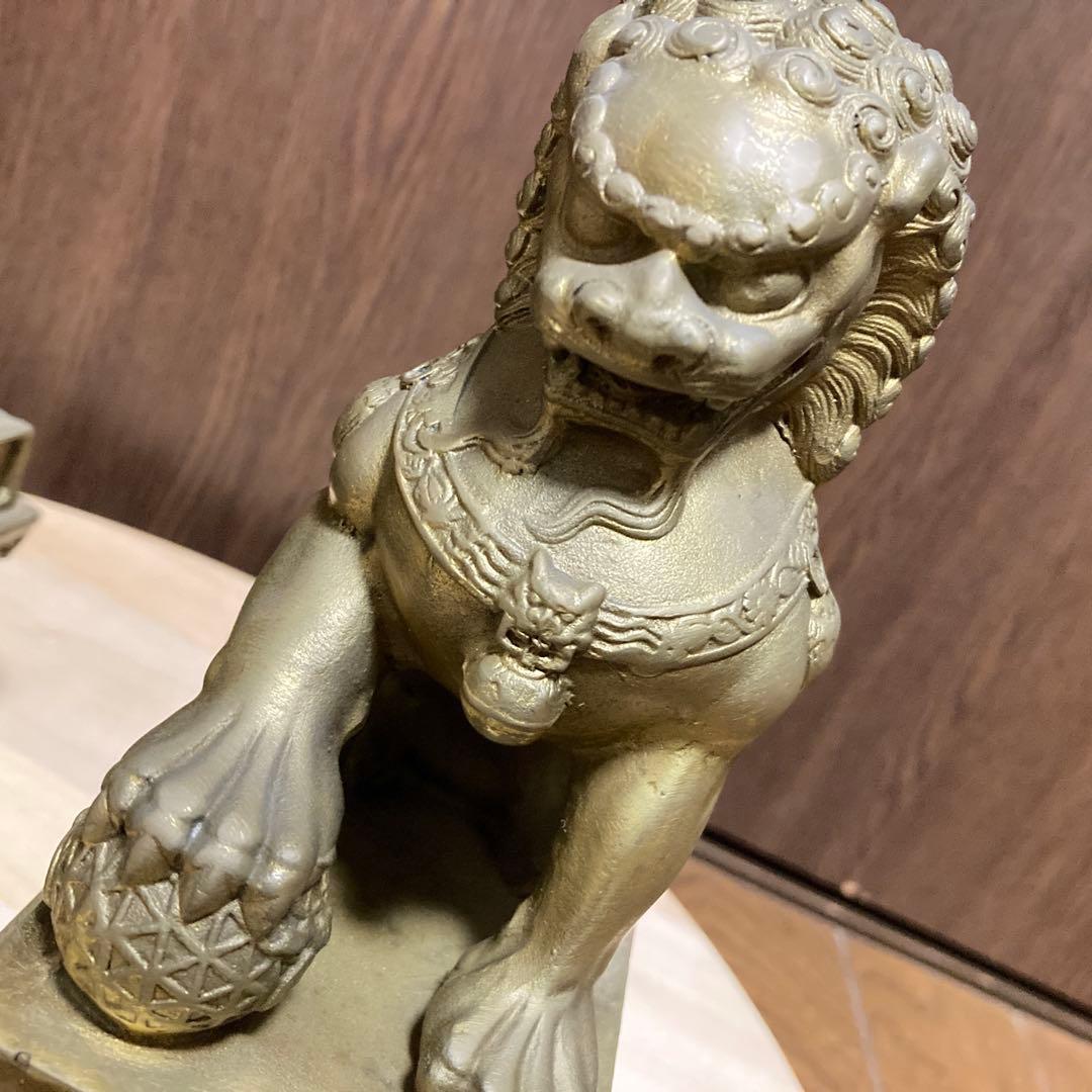 最強の守護者　真鍮製　シーサー　獅子　狛犬像2体セット