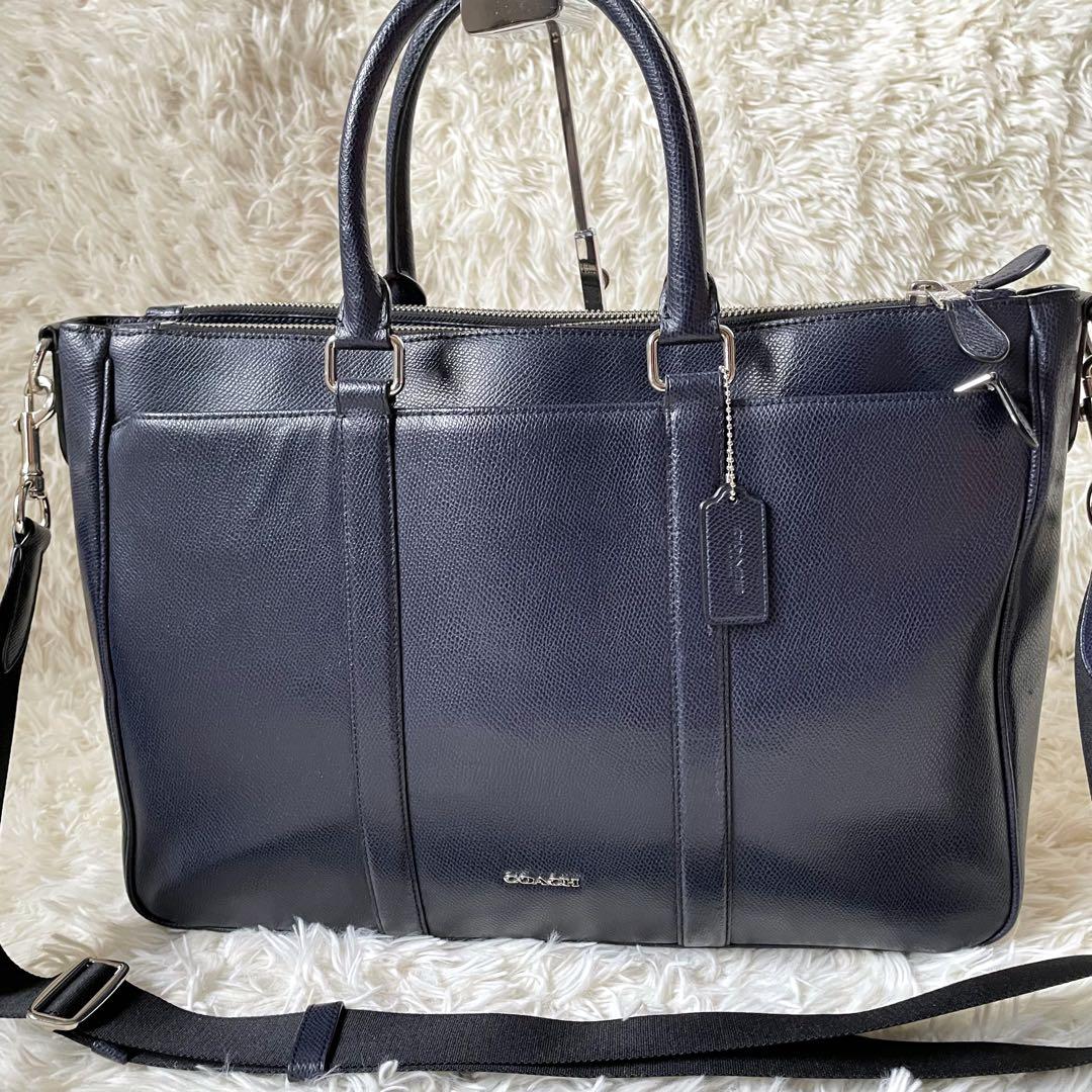 COACHコーチ 2wayレザービジネスバッグネイビー肩掛け可能A4収納可能
