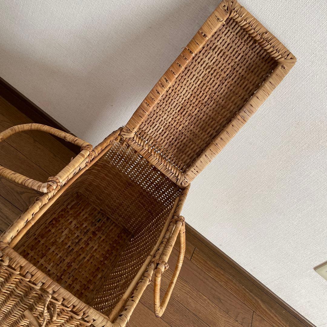 【希少】昭和レトロ ナチュラル色 蓋付き 大型 バスケット 竹製台付き