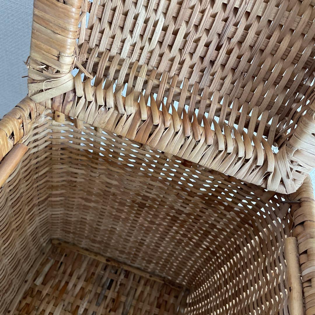 【希少】昭和レトロ ナチュラル色 蓋付き 大型 バスケット 竹製台付き