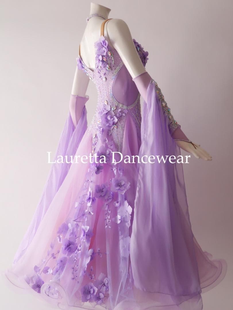 新品未使用 新作社交ダンスドレス スタンダード Ｍ 高級仕様 ラベンダー モダン