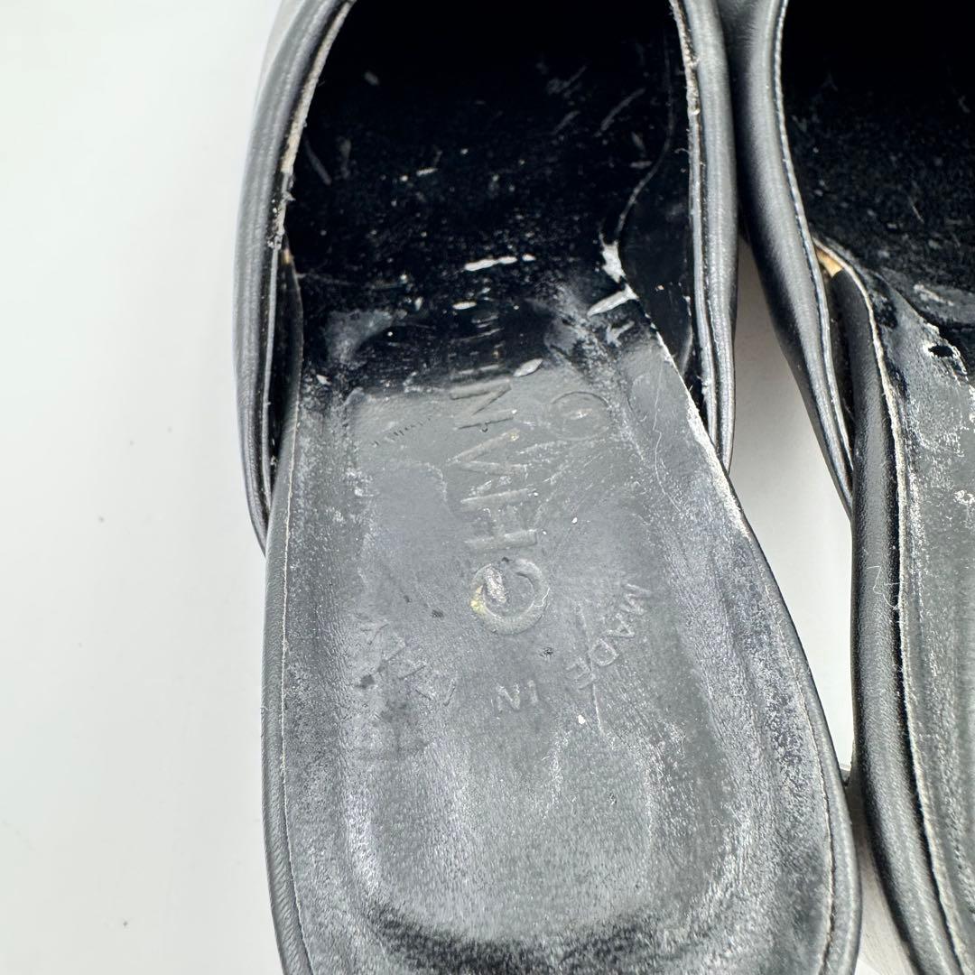 CHANEL シャネル　ココマーク　レザー　ブラック　ミュール　パンプス　ヒール