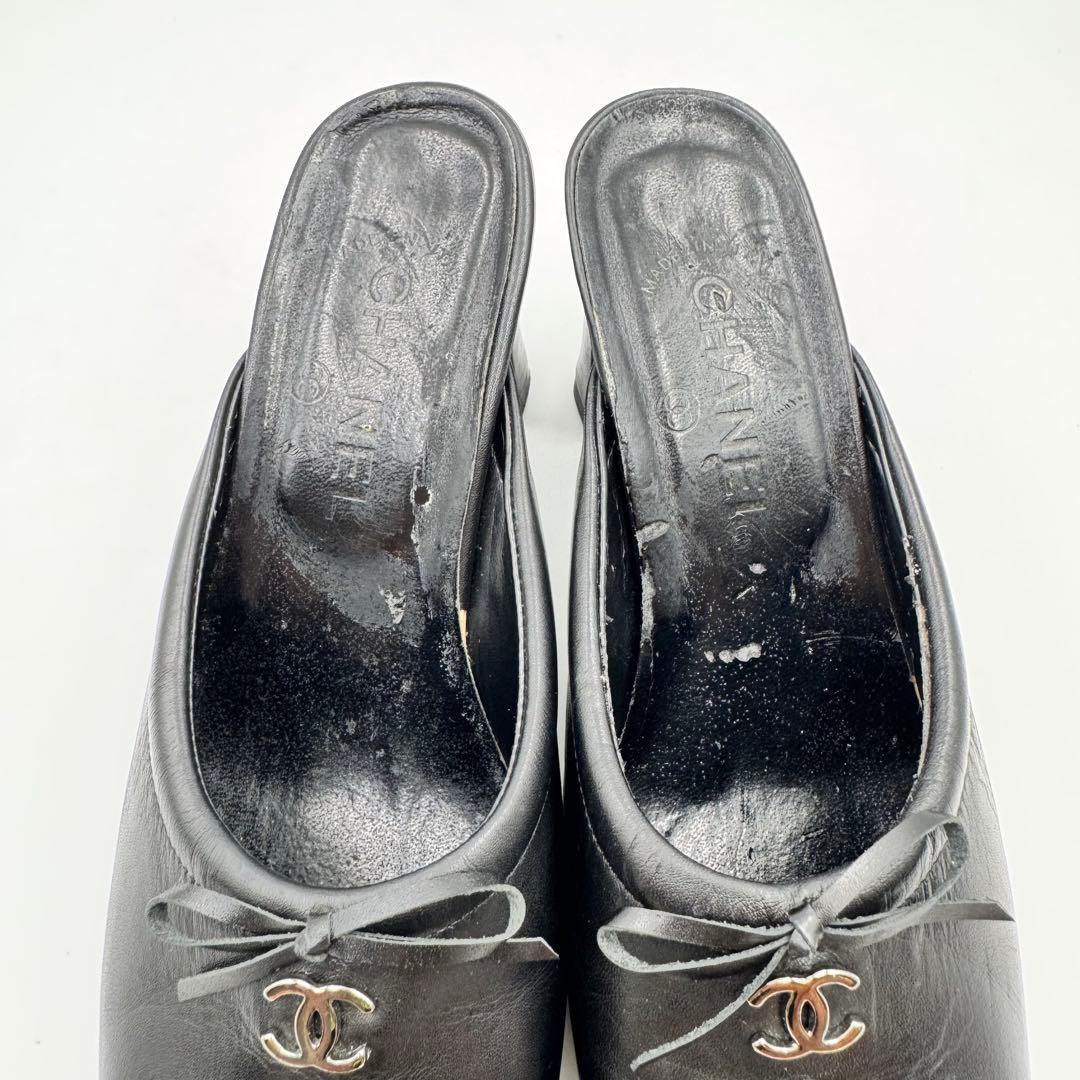 CHANEL シャネル　ココマーク　レザー　ブラック　ミュール　パンプス　ヒール