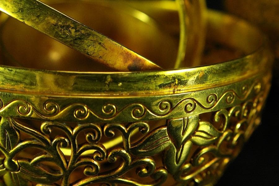 香道具 鍍金 纏枝蓮花 鳳紋透かし 吊り香炉 球香炉 唐物(K-YC347-2)