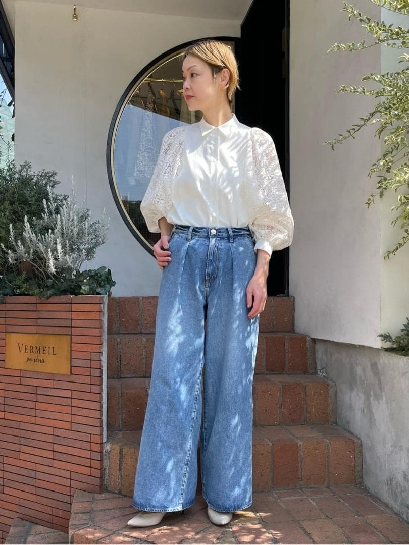 VERMEIL par iena レースコンビ ボリュームスリーブブラウス