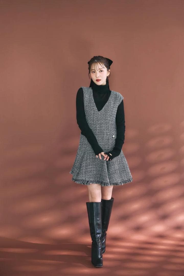 polaura ポローラ クラシカルツイードフレアミニワンピース