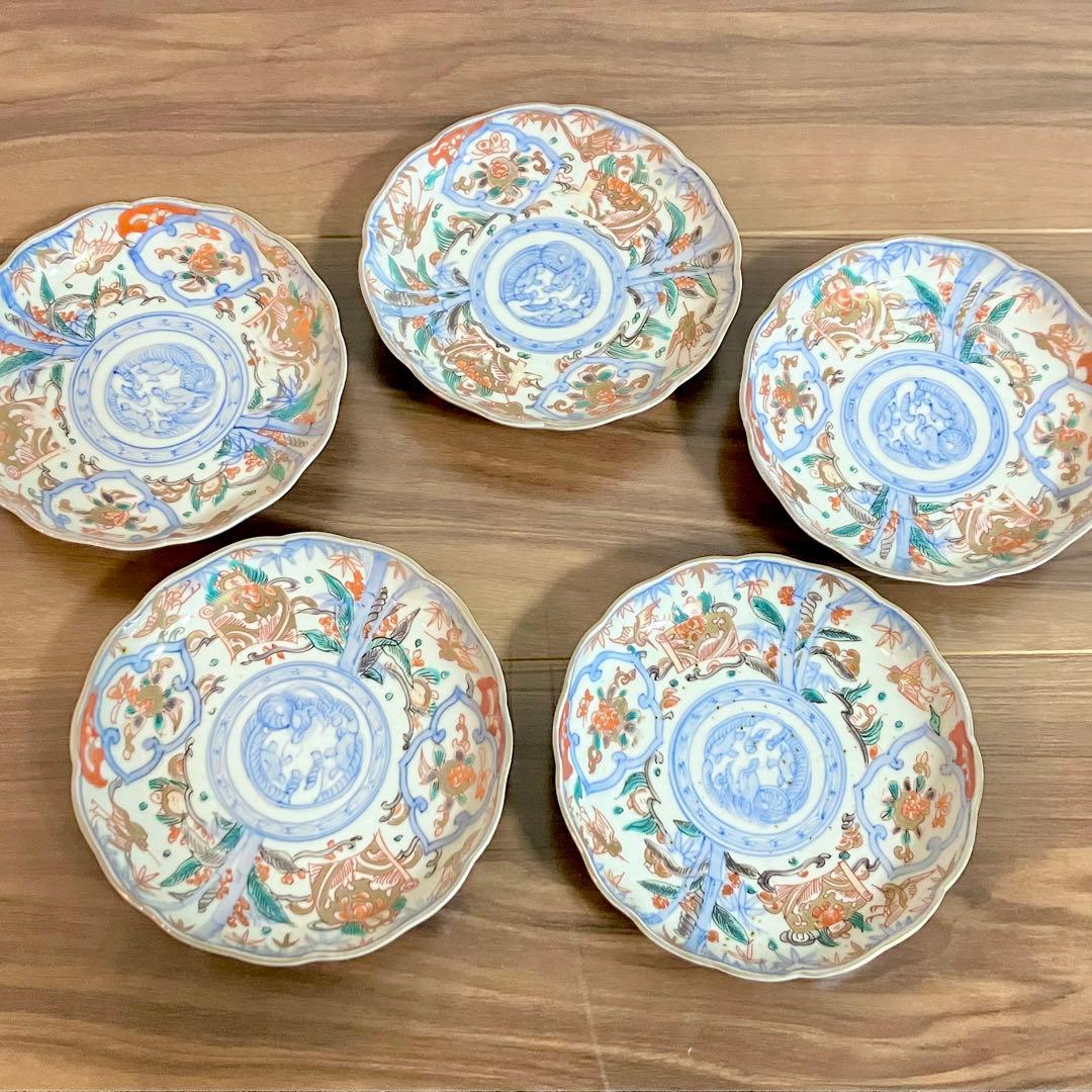 古伊万里　小皿　五客セット　色絵　赤