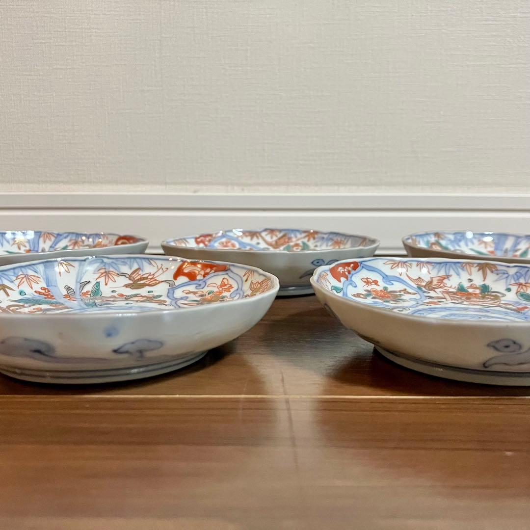 古伊万里　小皿　五客セット　色絵　赤