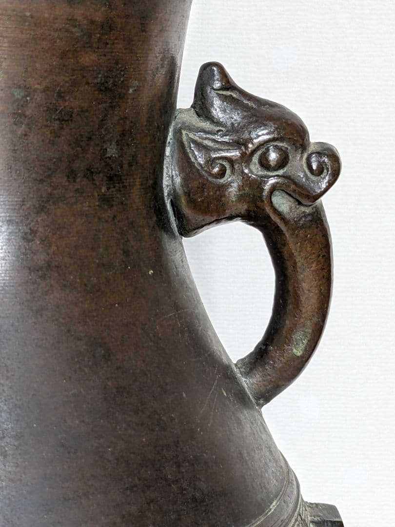 ⭐️唐金 饕餮文龍双耳瓶 明治時代 茶道具 花活け 華道 花生花器 青銅 骨董品