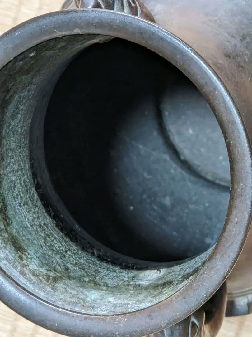 ⭐️唐金 饕餮文龍双耳瓶 明治時代 茶道具 花活け 華道 花生花器 青銅 骨董品