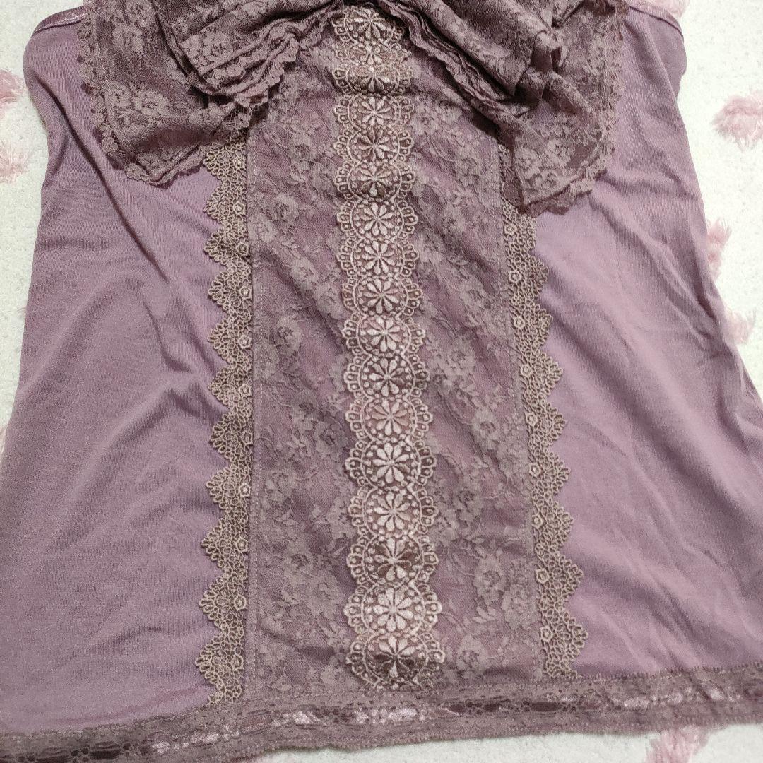 パープル ビッグリボン付きキャミソール レース