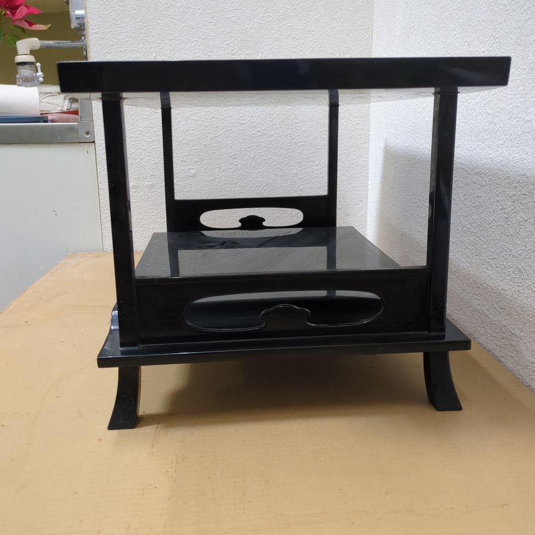 ボス　骨董　飾り台　木製　漆器　真塗　台　二段