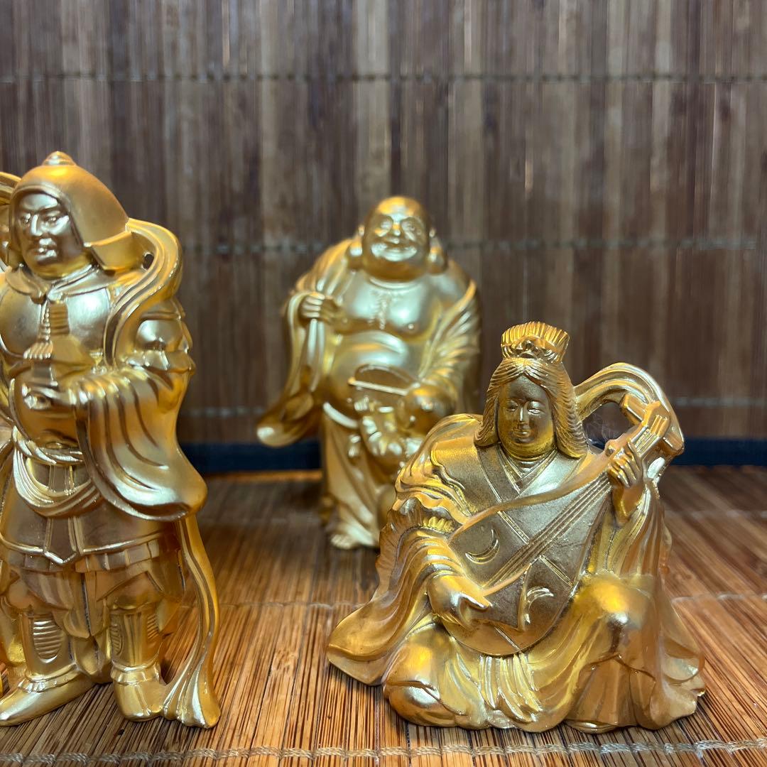 【美品】 七福神 置物 縁起物　御利益幸福　神様　ゴールド　金色
