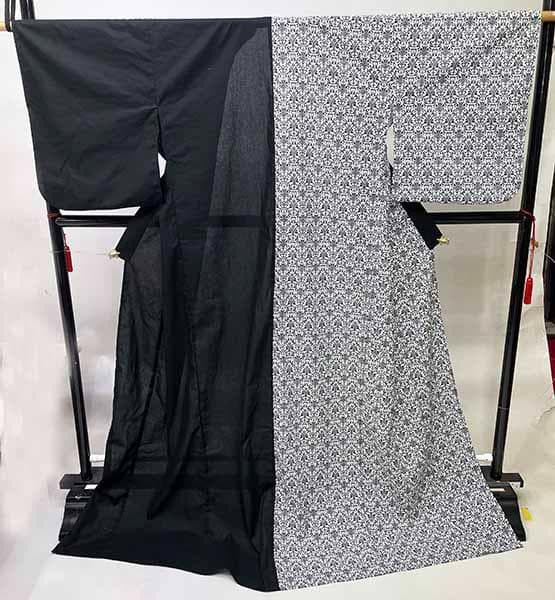 浴衣 単品 女性用 日本製 半身仕立て 綿100％ 黒色 NO42044