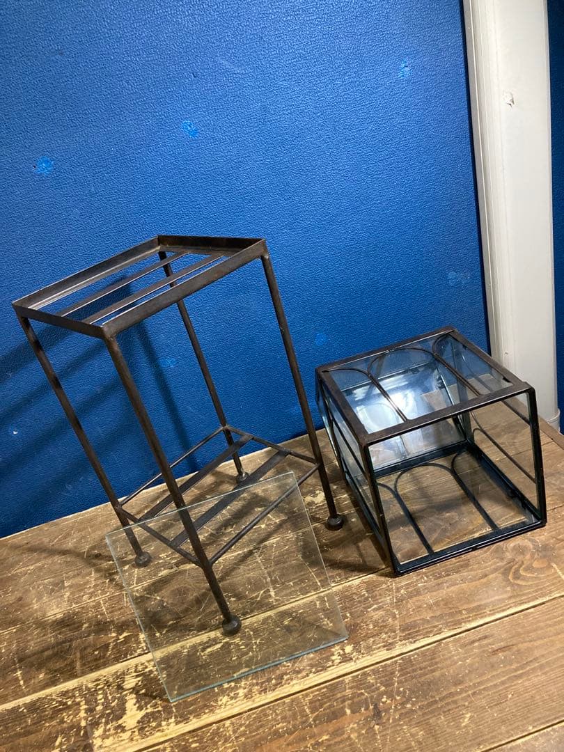 ガラス　ガーデン雑貨　ディスプレイ　花台　フラワースタンド　アイアンスタンド