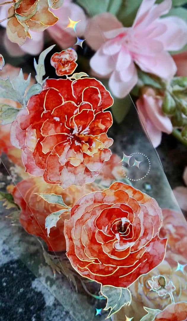 巻売 467★ 海外 マスキングテープ マステ PET 装飾 花 銀ホロ