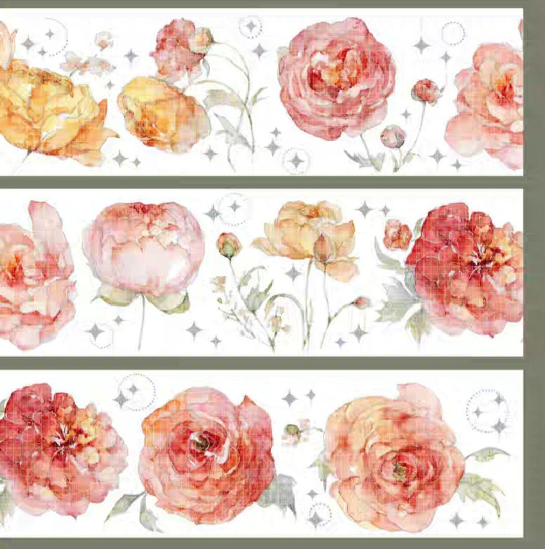 巻売 467★ 海外 マスキングテープ マステ PET 装飾 花 銀ホロ