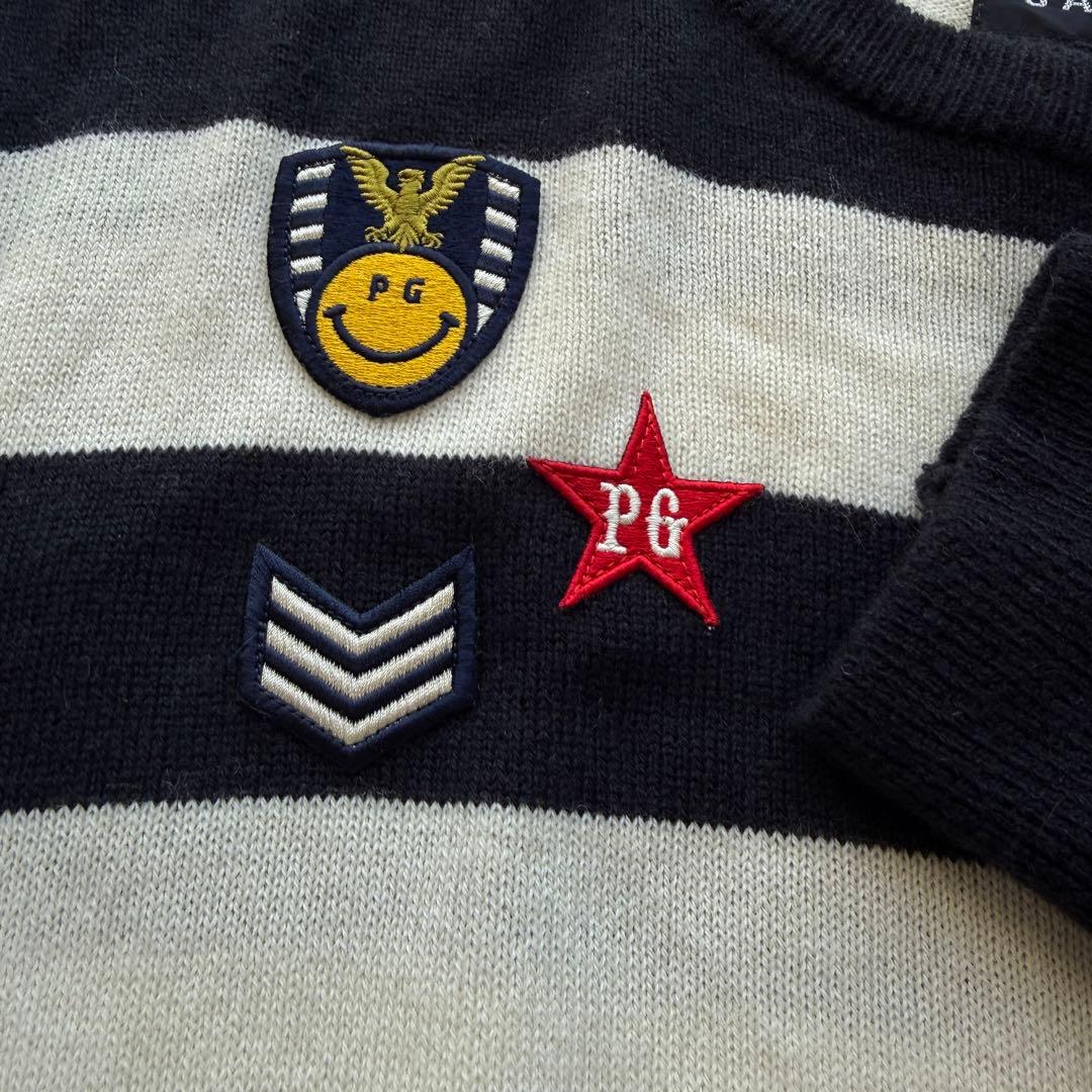 カシミヤ素材　パーリーゲイツ　ニット　XL〜XXL相当　白　紺　ボーダー　6