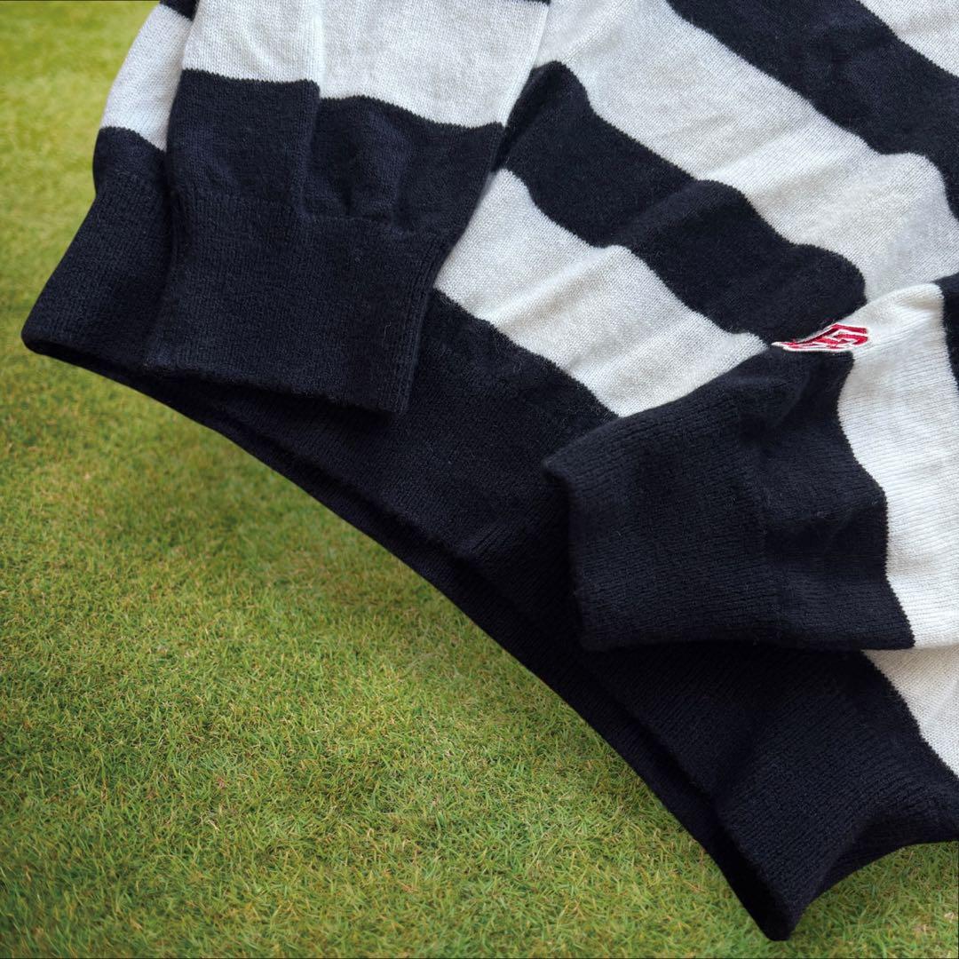 カシミヤ素材　パーリーゲイツ　ニット　XL〜XXL相当　白　紺　ボーダー　6